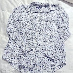 Banana Republic- White, Black, and Pink L/S Button Up Blouse - Small